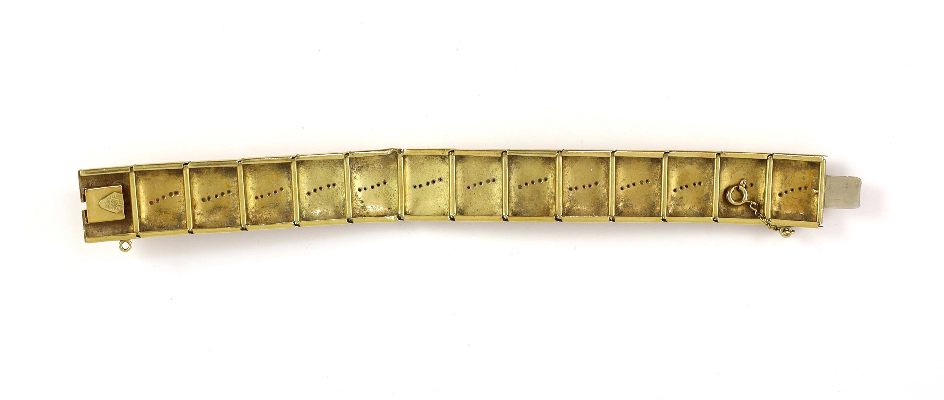 A mid 20th century Italian 18k gold and graduated ruby and sapphire set bracelet by Vendorafa